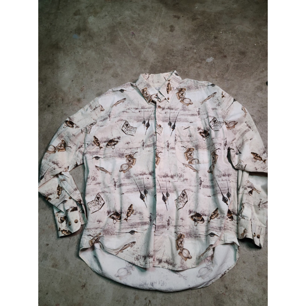 vintage crossings all over fishing print shirt Large